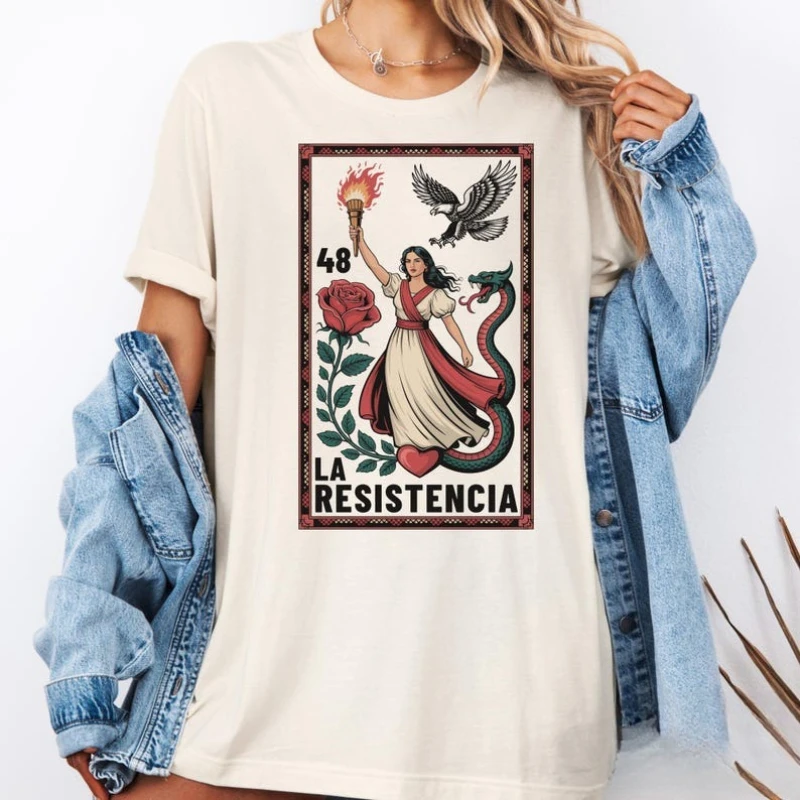 La Resistencia Unique Tee Lotería Rose Activist Top One Sided Protest Creative shir Crewneck casual style printed T-shirt tops
La Resistencia Unique Tee Lotería Rose Activist Top One Sided Protest Creative shir Crewneck casual style printed T-shirt tops