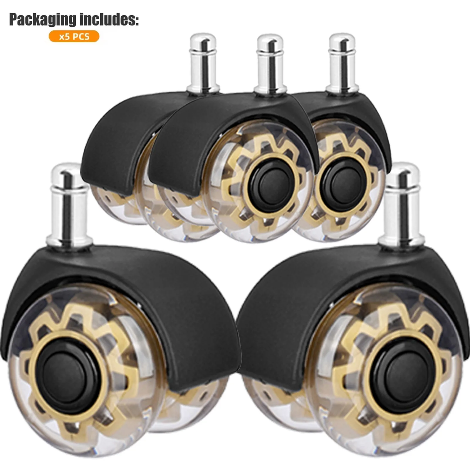 Set of 5, 2-inch M10/M11*22mm transparent PU swivel casters for office chairs, suitable for computer chairs and office furniture
Set of 5, 2-inch M10/M11*22mm transparent PU swivel casters for office chairs, suitable for computer chairs and office furniture
