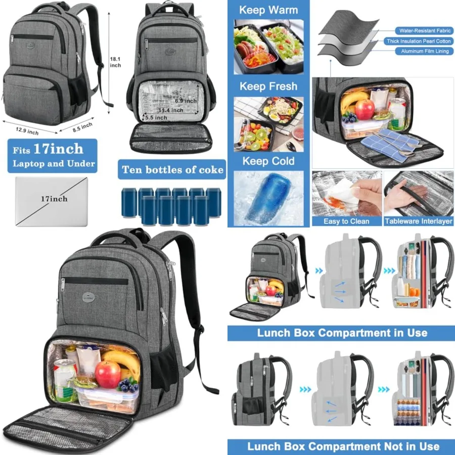 Work Backpack for Men, Large Anti Theft Lunch Backpack with Laptop Compartment, TSA Friendly Travel Carry On Flight Approved, L
Work Backpack for Men, Large Anti Theft Lunch Backpack with Laptop Compartment, TSA Friendly Travel Carry On Flight Approved, L