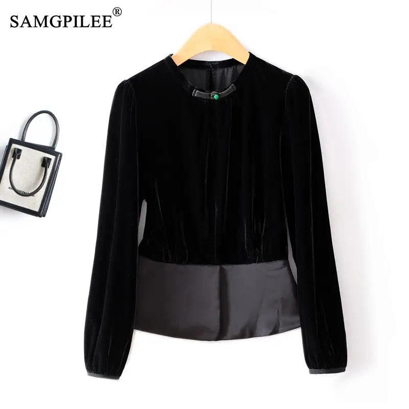 Fashion Woman Blouse 2023 Autumn Winter Short Y2k Tops Velvet Light Luxury Hem Slit Long Sleeve Bottoming T-shirts For Women 4XL
Fashion Woman Blouse 2023 Autumn Winter Short Y2k Tops Velvet Light Luxury Hem Slit Long Sleeve Bottoming T-shirts For Women 4XL