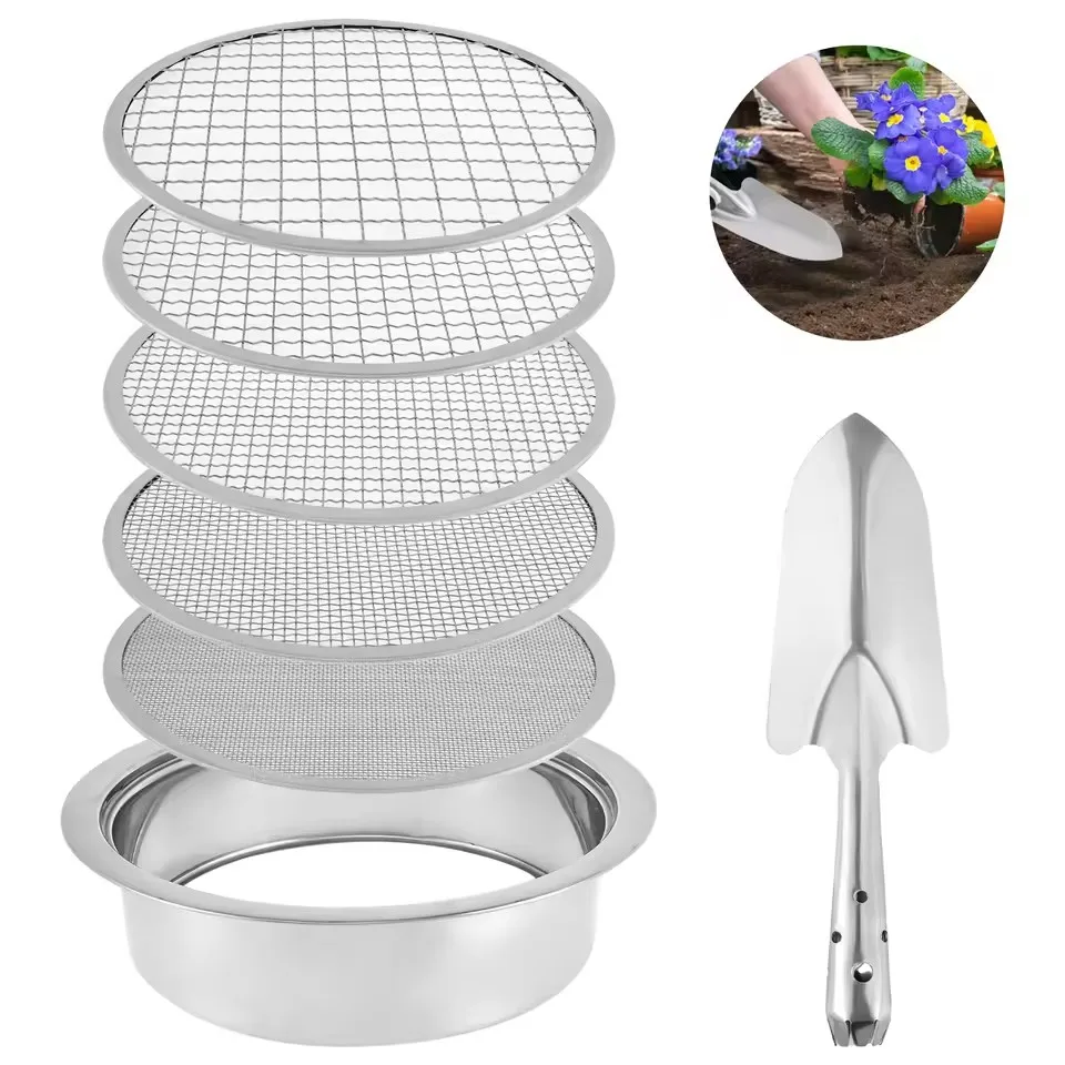 Stainless Steel Soil Sieve Interchangeable Meshes Set Multifunctional Garden Soil Filter with 9.45inch Diameter for Sand Rocks
Stainless Steel Soil Sieve Interchangeable Meshes Set Multifunctional Garden Soil Filter with 9.45inch Diameter for Sand Rocks
