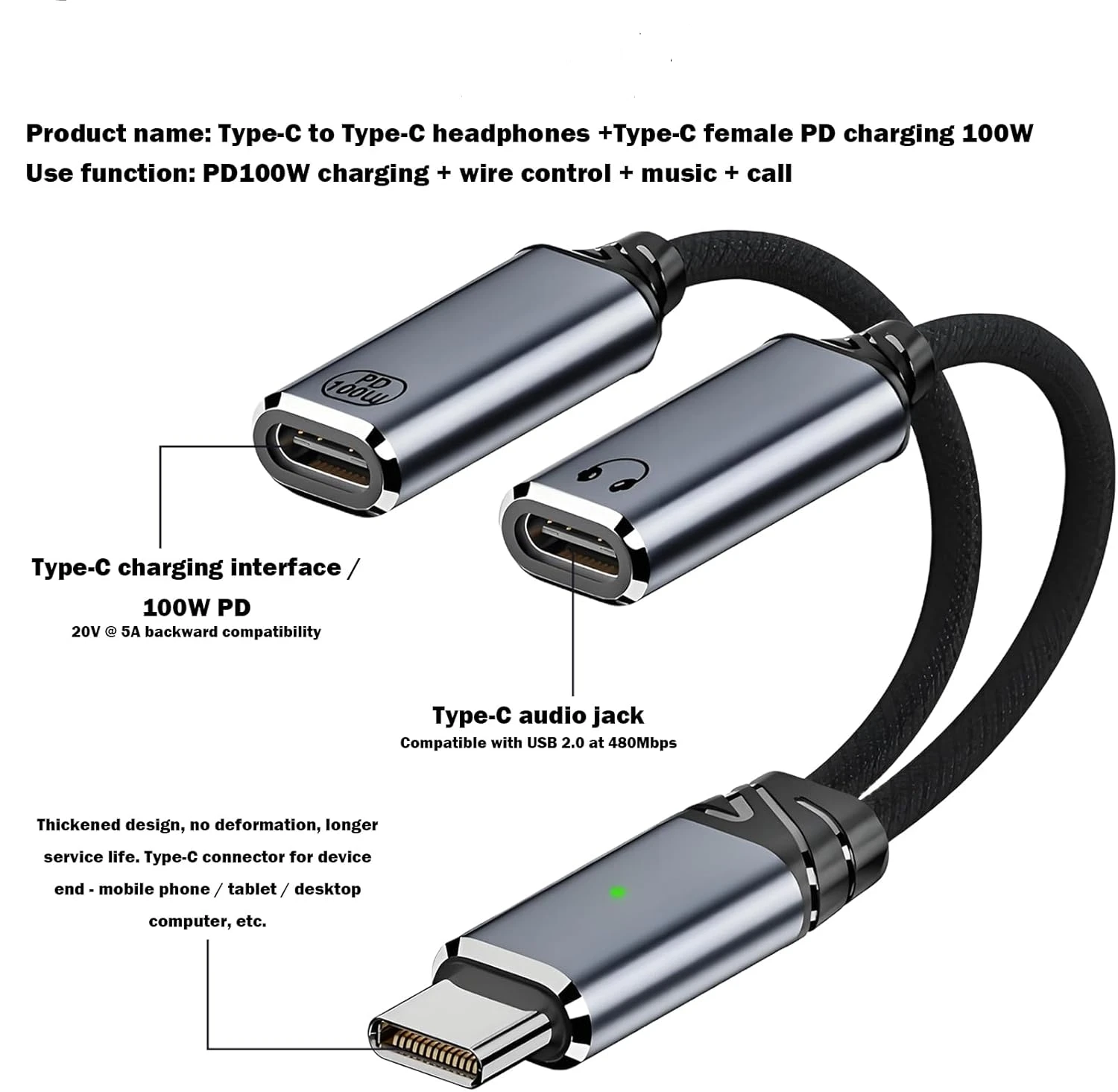 100W PD USB C Splitter 1 in 2 Out, Dual Port Adapter with Headphone Jack for iPhone 16/15, iPad,and More Type-c Devices
100W PD USB C Splitter 1 in 2 Out, Dual Port Adapter with Headphone Jack for iPhone 16/15, iPad,and More Type-c Devices