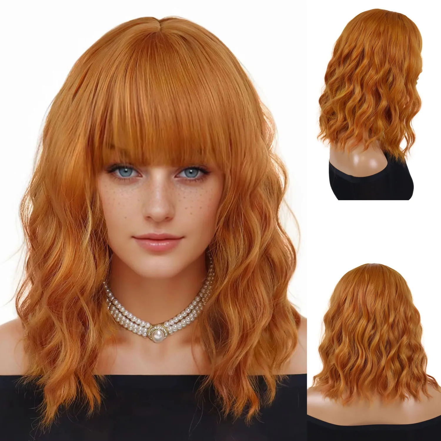 Synthetic Fashion Ginger Wigs for Women Short Curly Wig with Bangs Water Wave Hair Cosplay Orange Girls Drag Queen Wig Halloween
Synthetic Fashion Ginger Wigs for Women Short Curly Wig with Bangs Water Wave Hair Cosplay Orange Girls Drag Queen Wig Halloween