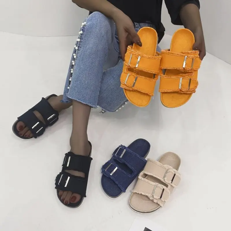 Летние джинсовые шлепанцы для женщин, синие сандалии на плоской подошве, женские повседневные шлепанцы с закругленным носком, Женская пляжная фотосессия, 43 
Летние джинсовые шлепанцы для женщин, синие сандалии на плоской подошве, женские повседневные шлепанцы с закругленным носком, Женская пляжная фотосессия, 43