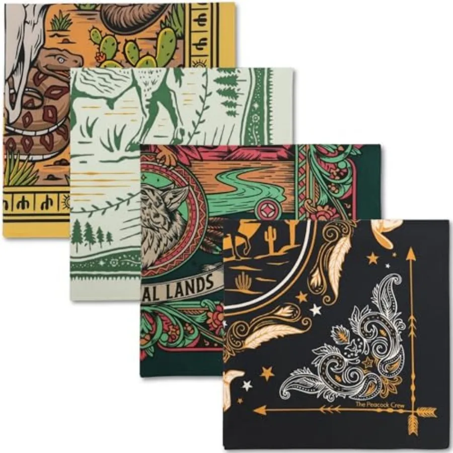 The Peacock Crew 4-Pack Designer Bandanas 22x22 Inch Cotton Handkerchiefs Variety Set for Men and Women
The Peacock Crew 4-Pack Designer Bandanas 22x22 Inch Cotton Handkerchiefs Variety Set for Men and Women