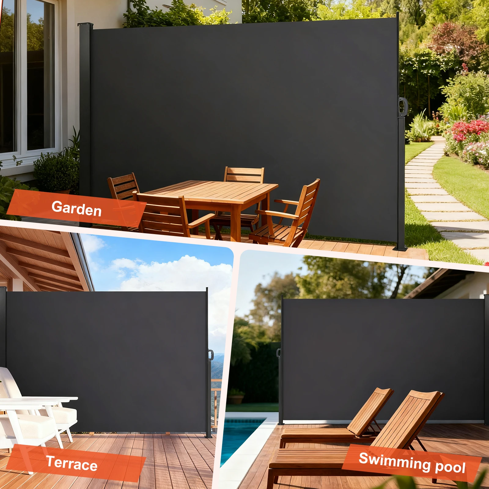 Retractable Side Awning Rainproof Sunshade Shelter UV-Resistant Privacy Screen Divider for Patios Backyard Garden and Balconies
Retractable Side Awning Rainproof Sunshade Shelter UV-Resistant Privacy Screen Divider for Patios Backyard Garden and Balconies