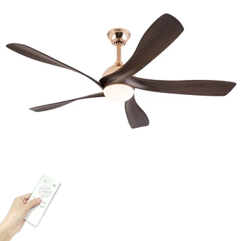 Classic European Style Room Decor Large Ceiling Fan with Light Walnut Blades Quiet Motor Remote Control Electric Fan