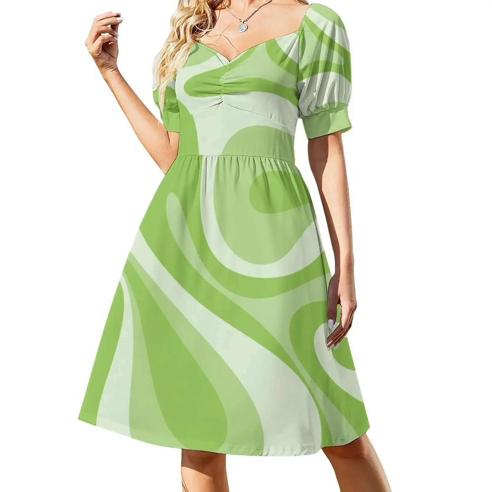Mod Swirl Retro Abstract Pattern in Light Lime Green Short-Sleeved Dress prom dresses woman dress cute dress
Mod Swirl Retro Abstract Pattern in Light Lime Green Short-Sleeved Dress prom dresses woman dress cute dress