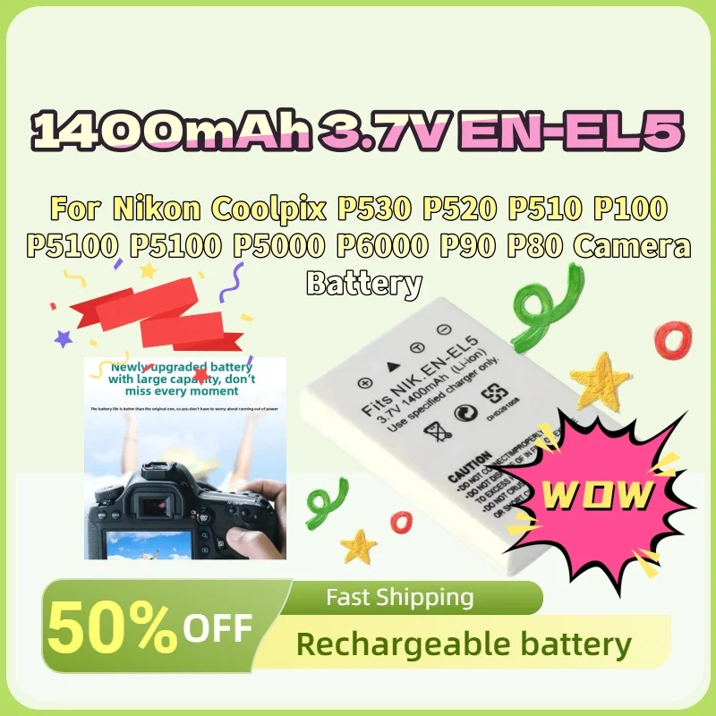 For Nikon Coolpix P530 P520 P510 P100 P5100 P5100 P5000 P6000 P90 P80 Camera Battery Upgrade 1400mAh 3.7V EN-EL5 ENEL5 Battery
For Nikon Coolpix P530 P520 P510 P100 P5100 P5100 P5000 P6000 P90 P80 Camera Battery Upgrade 1400mAh 3.7V EN-EL5 ENEL5 Battery