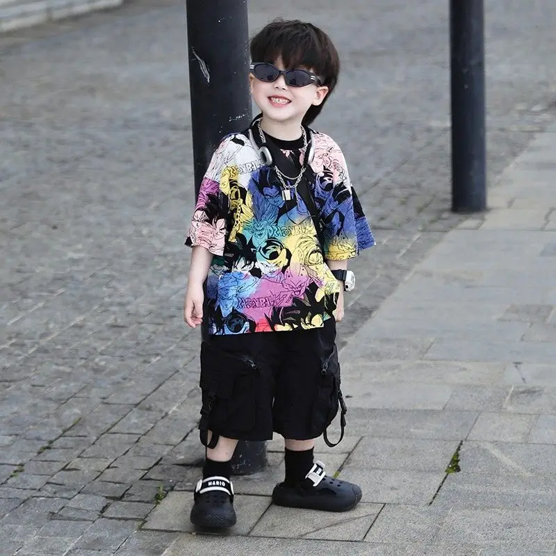 little boys fashion sets casual clothes korean children outfit Cartoon full print Round neck top and black pocket shorts
little boys fashion sets casual clothes korean children outfit Cartoon full print Round neck top and black pocket shorts