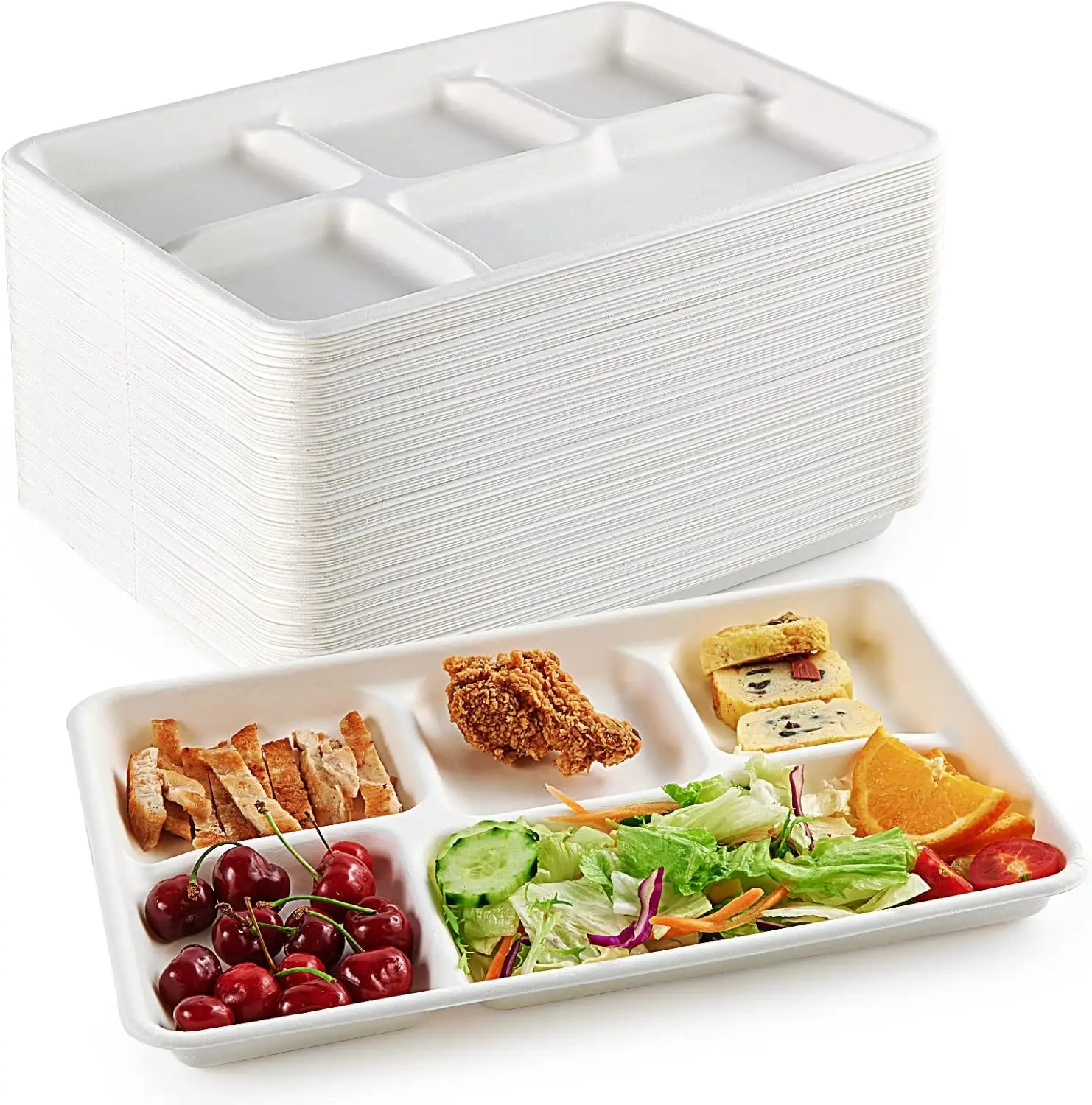 100% Compostable 5 Compartment Plates, 100 Pack Disposable Compartment Paper Plates, 12.5 * 8.6 inch Biodegradable Suga
100% Compostable 5 Compartment Plates, 100 Pack Disposable Compartment Paper Plates, 12.5 * 8.6 inch Biodegradable Suga