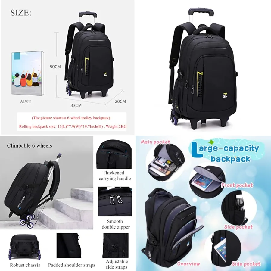 Solid Color Trolley Backpack Schoolbag for Middle School Students Elementary Rolling Bag Daypack for Teen Boys
Solid Color Trolley Backpack Schoolbag for Middle School Students Elementary Rolling Bag Daypack for Teen Boys