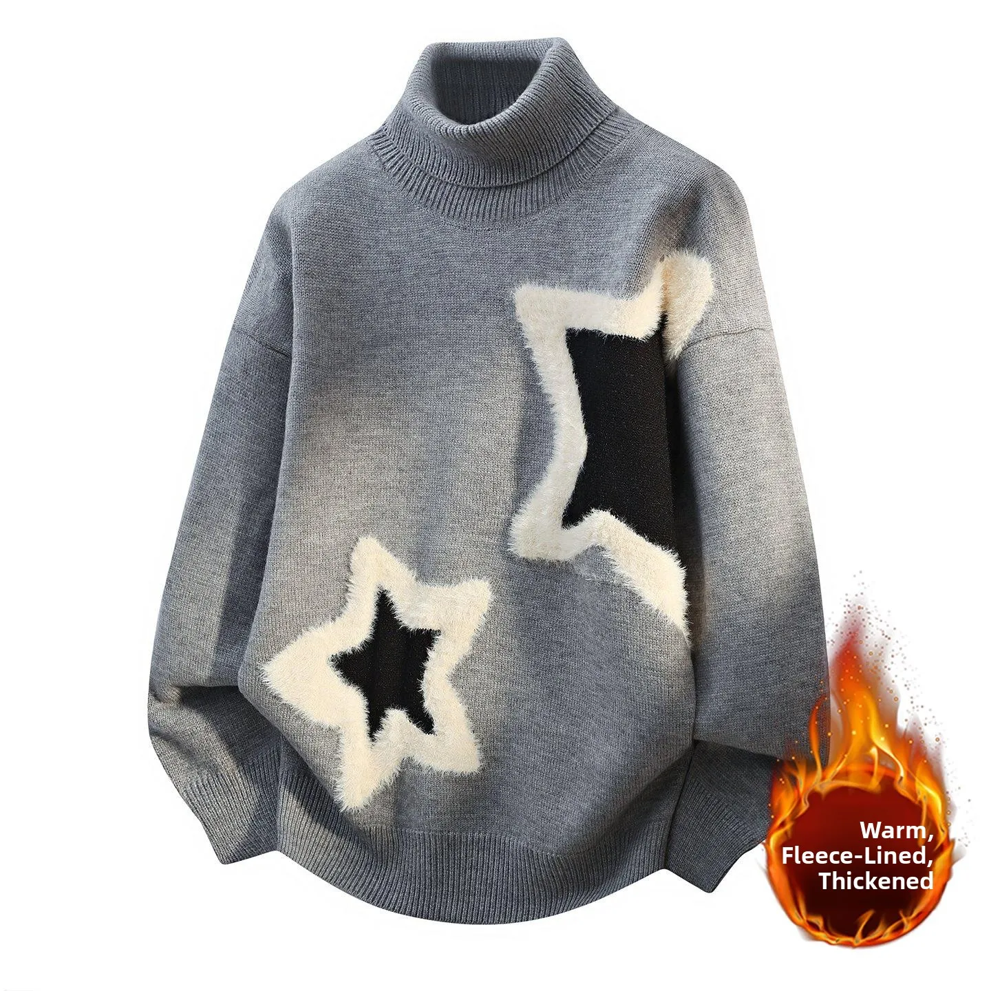 Мужской вязаный свитер с высоким воротником и узором в виде звезд, на флисовой подкладке, утепленный, свободного кроя, теплый, зимний, базовый слой
Мужской вязаный свитер с высоким воротником и узором в виде звезд, на флисовой подкладке, утепленный, свободного кроя, теплый, зимний, базовый слой