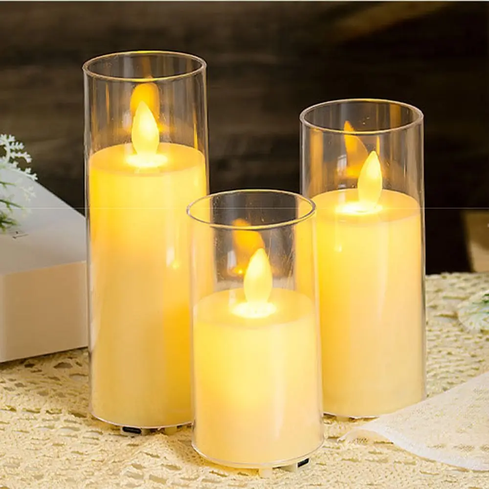 Rechargeable LED Flameless Candles with Remote Control Realistic Flickering Fake Candle Lights Timer Clear Candle Shell