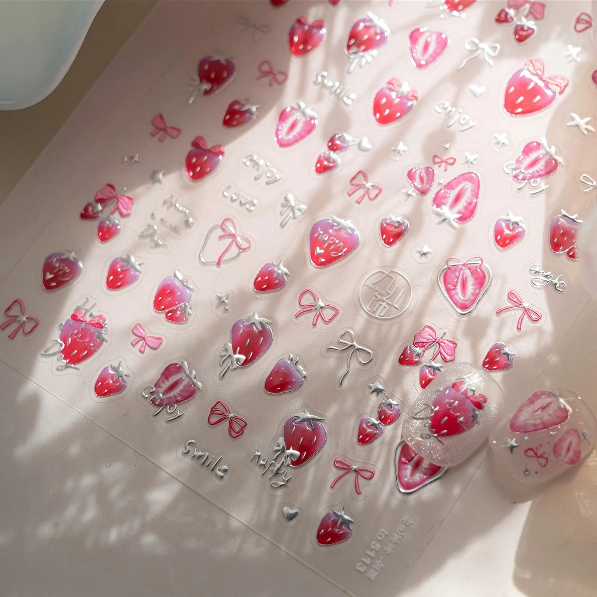 Cute Strawberry Pink Fruit Bowknot Line Ribbon Silver Hot Stamping 5D Self Adhesive Nail Art Decoration Stickers Manicure Decals
Cute Strawberry Pink Fruit Bowknot Line Ribbon Silver Hot Stamping 5D Self Adhesive Nail Art Decoration Stickers Manicure Decals