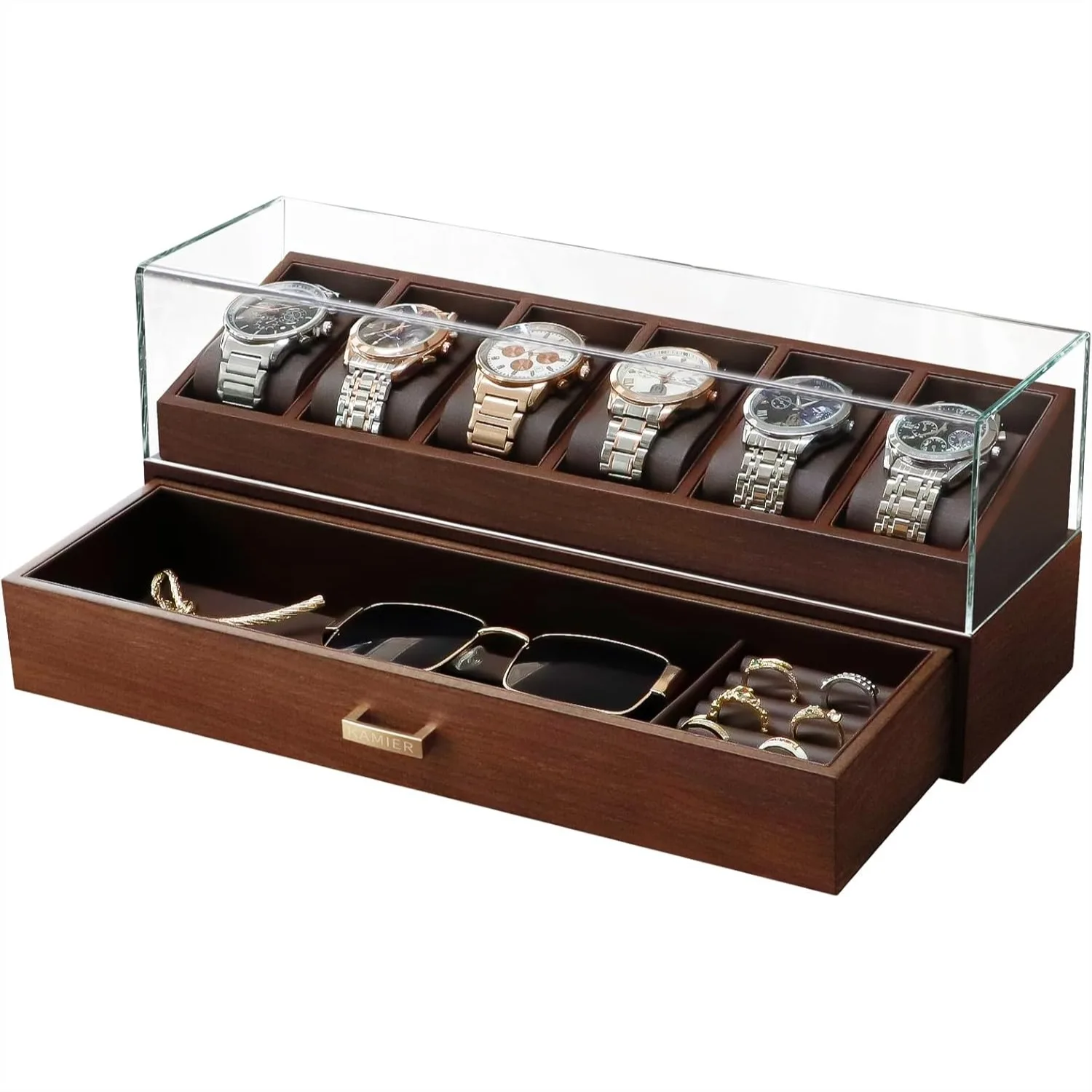 Wooden Watch Box with 6 Slots & Glass Lid - 2-Layer Jewelry Organizer for Men - Watch Display Case, Gift for Watch Enthusiasts,
Wooden Watch Box with 6 Slots & Glass Lid - 2-Layer Jewelry Organizer for Men - Watch Display Case, Gift for Watch Enthusiasts,