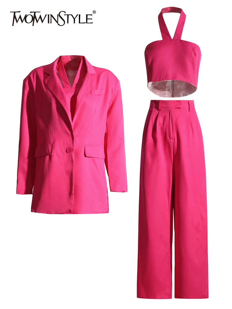 TWOTWINSTYLE Solid Three Piece Sets For Women Halter Vest Notched Collar Long Sleeve Blazer High Waist Pants Casual Set Female
TWOTWINSTYLE Solid Three Piece Sets For Women Halter Vest Notched Collar Long Sleeve Blazer High Waist Pants Casual Set Female