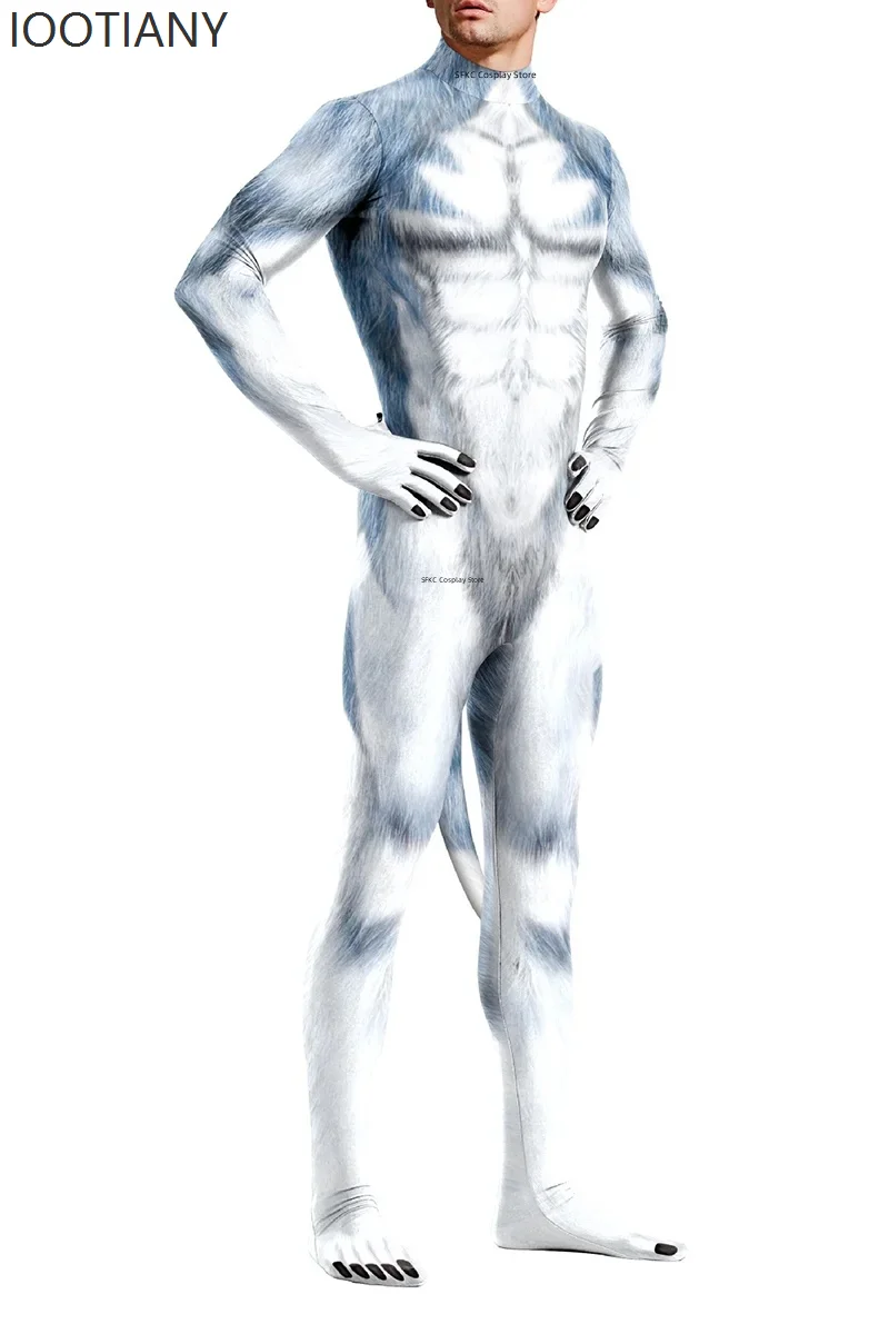 Halloween Men's Sexy 3d Animal Print White Wolf With Tail Bodysuit Theme Party Cosplay Dance Performance Costume Zentai Suit
Halloween Men's Sexy 3d Animal Print White Wolf With Tail Bodysuit Theme Party Cosplay Dance Performance Costume Zentai Suit