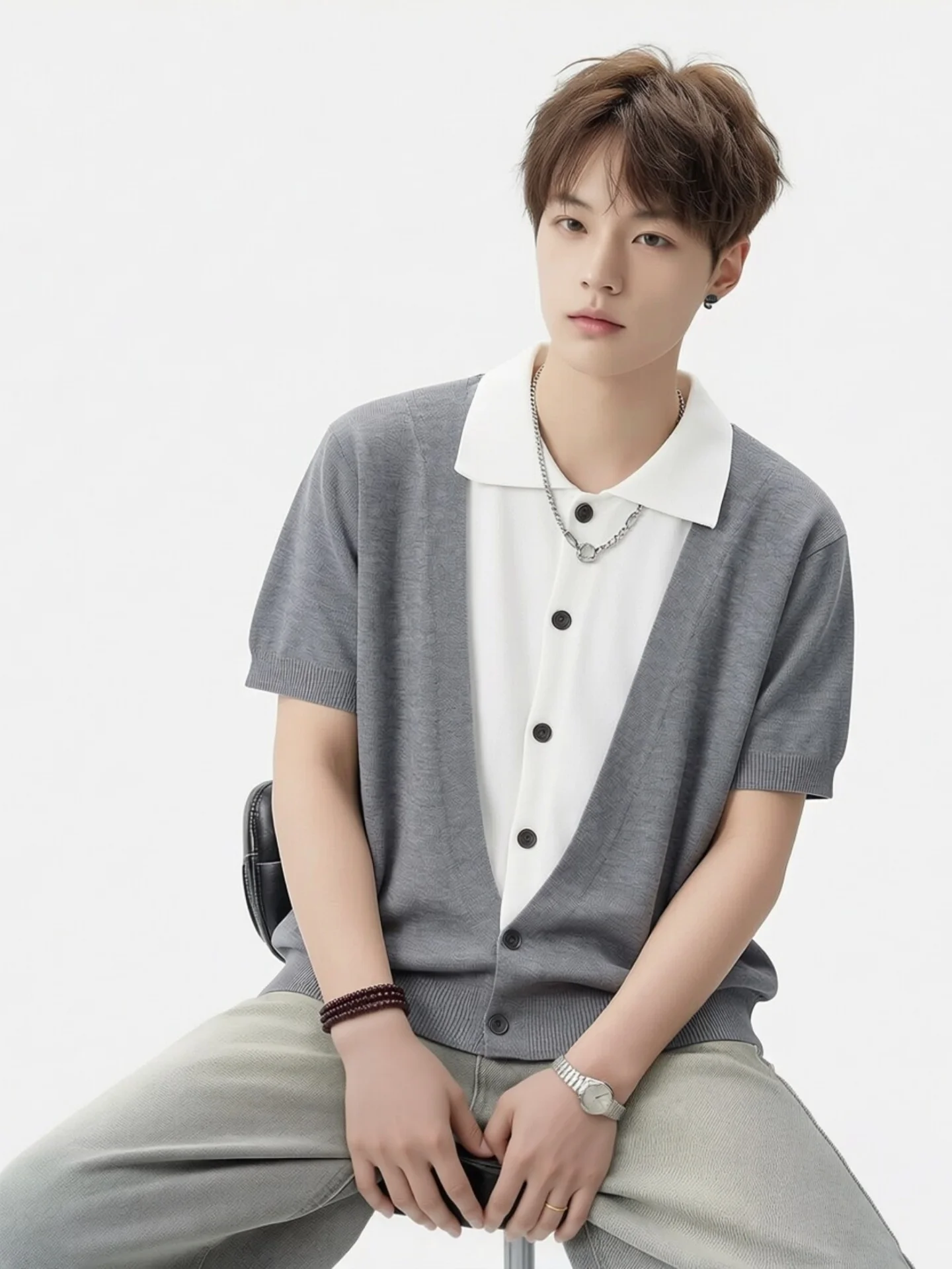 Retro Collar Knitted Short Sleeve Fake Two-Piece Shirt Men's Elegant Layering Color Block Simple Casual Fashion Summer B...
Retro Collar Knitted Short Sleeve Fake Two-Piece Shirt Men's Elegant Layering Color Block Simple Casual Fashion Summer B...