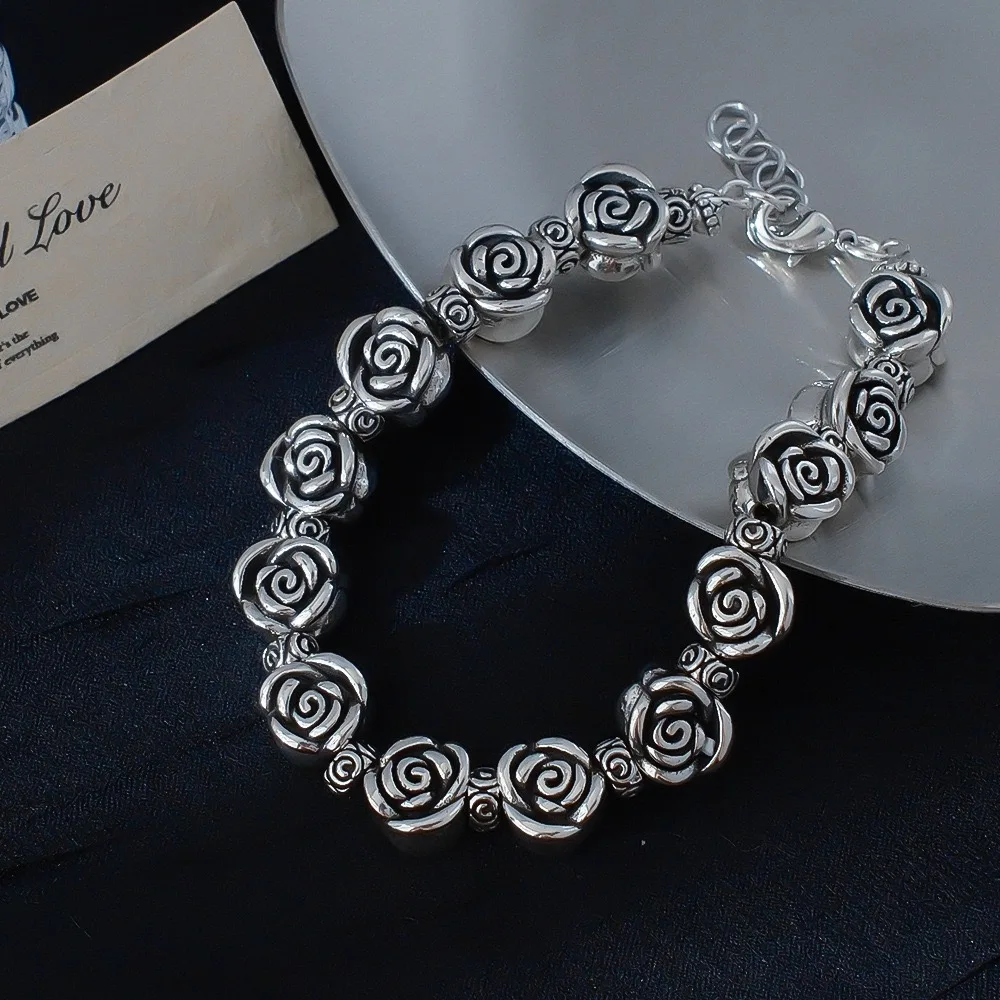 100% Solid 925 Sterling Silver Metal Bracelet for Women Vintage Handmade Simple Retro Rose Shape Bracelet Birthday Gift Party
100% Solid 925 Sterling Silver Metal Bracelet for Women Vintage Handmade Simple Retro Rose Shape Bracelet Birthday Gift Party