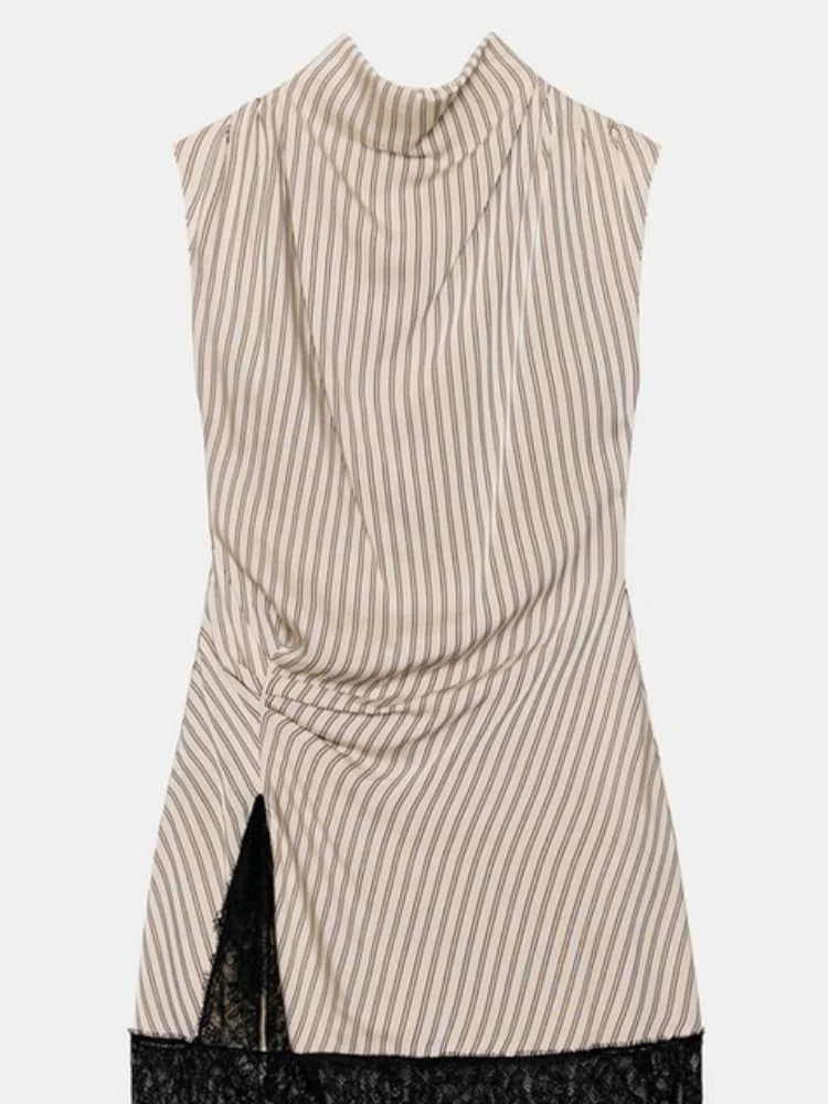 Women Edgy Striped Lace Slit Mini Dress Bold Sleeveless Turtleneck Dramatic Ruched Twist Robe 2026 Summer Music Festival Robe
Women Edgy Striped Lace Slit Mini Dress Bold Sleeveless Turtleneck Dramatic Ruched Twist Robe 2026 Summer Music Festival Robe