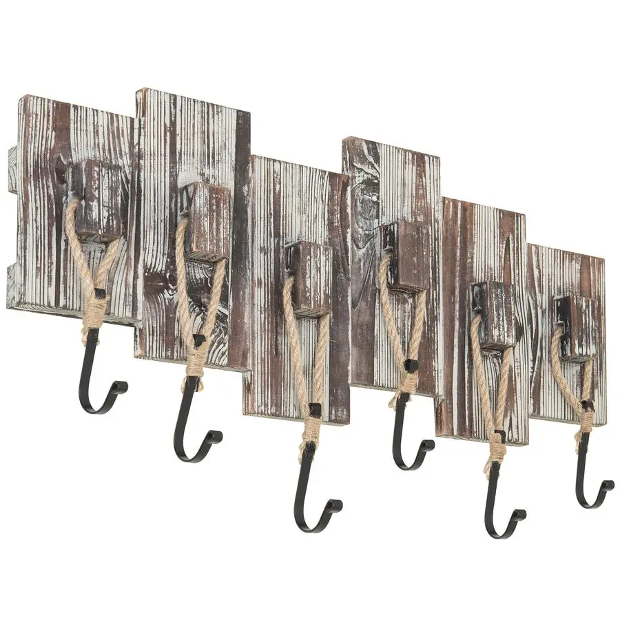 6 Hook Wall Mounted Torched Wood Entryway Coat and Hat Rack, Decorative Nautical Style Rustic Rope Metal Hanging Storage Hooks o
6 Hook Wall Mounted Torched Wood Entryway Coat and Hat Rack, Decorative Nautical Style Rustic Rope Metal Hanging Storage Hooks o
