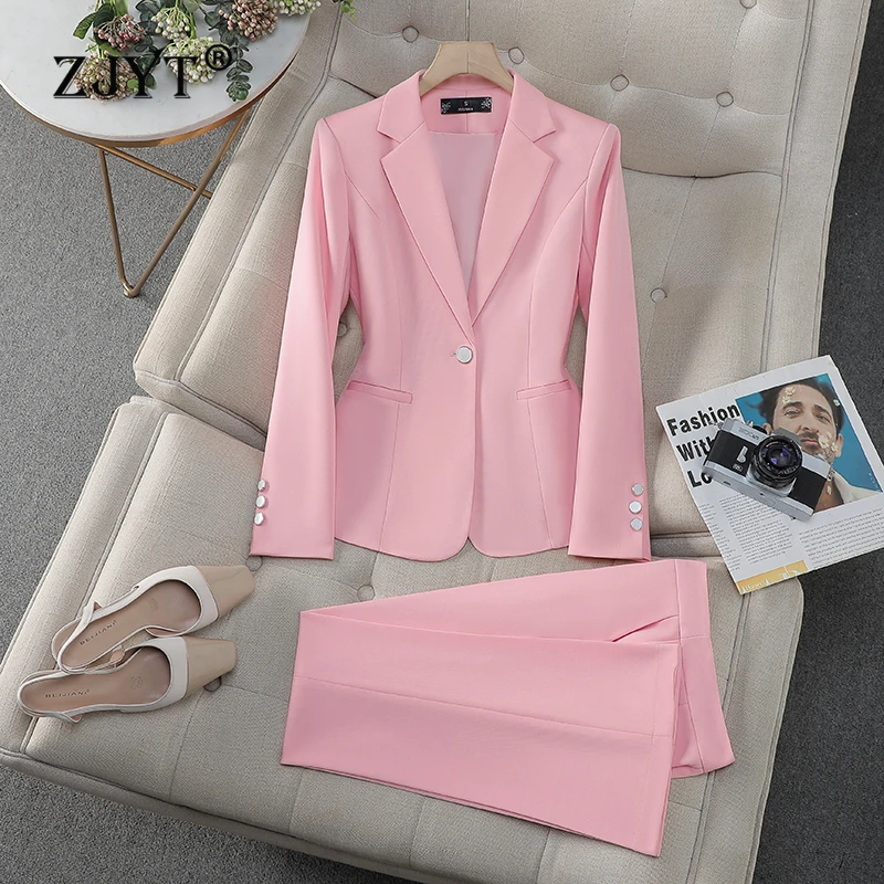 ZJYT Fashion Spring Ladies Pant Suit Women Office Business Formal One Button Blazer Trousers Set Two Piece Outfit Pink Plus Size
ZJYT Fashion Spring Ladies Pant Suit Women Office Business Formal One Button Blazer Trousers Set Two Piece Outfit Pink Plus Size
