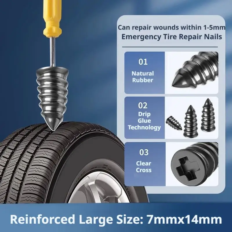Vacuum Tire Repair Nail Kit for Car Motorcycle Tubeless Tyre Puncture Screw Rubber Nails Quick Self-Repair Tool Set 10/20PCS
Vacuum Tire Repair Nail Kit for Car Motorcycle Tubeless Tyre Puncture Screw Rubber Nails Quick Self-Repair Tool Set 10/20PCS