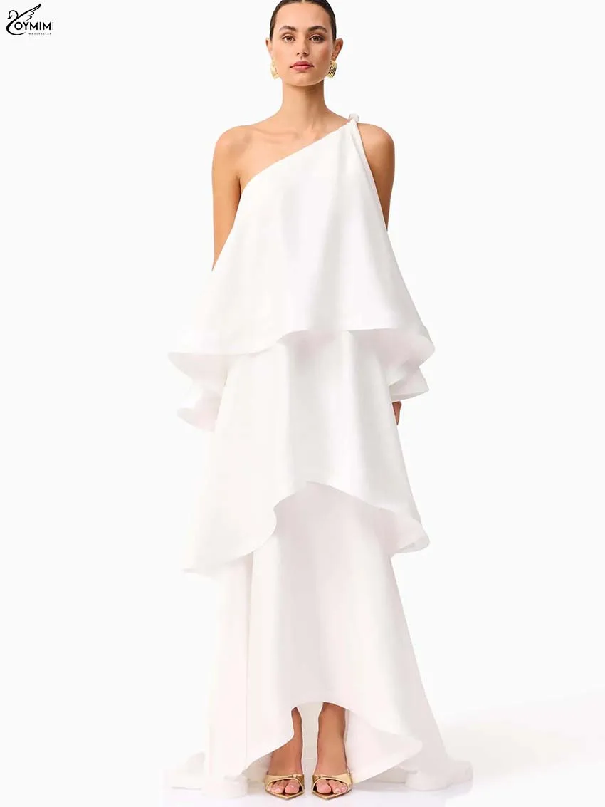 Oymimi Fashion White Skew Collar Dresses For Women Elegant One-Shoulder Cascading Ruffle Dresses Casual Loose Floor-Length Dress
Oymimi Fashion White Skew Collar Dresses For Women Elegant One-Shoulder Cascading Ruffle Dresses Casual Loose Floor-Length Dress