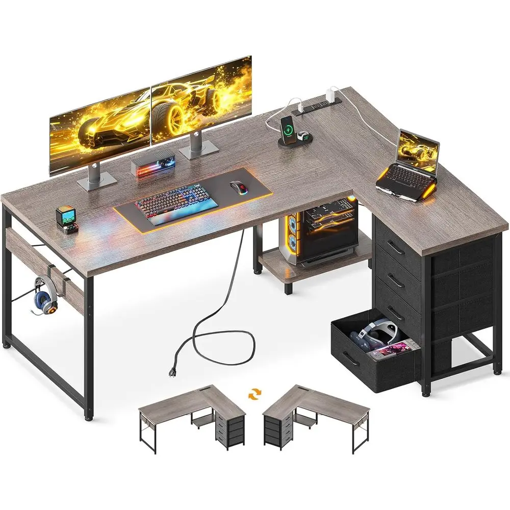 4 Tier Drawers, 53 Reversible Gaming Desk, Power Outlets, USB Charging Port, Host Stand, Grey Oak, Easy Assembly
4 Tier Drawers, 53 Reversible Gaming Desk, Power Outlets, USB Charging Port, Host Stand, Grey Oak, Easy Assembly