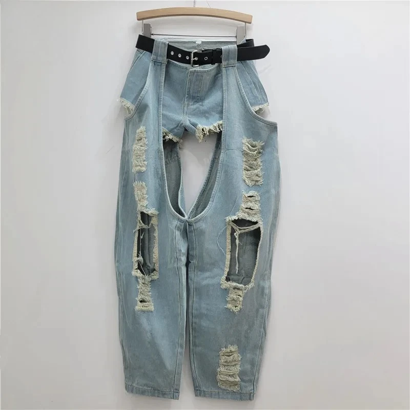 Y2K Extreme Distressed Denim Pants - Oversized Ripped Cutout Jeans with Belt, Edgy Streetwear Women's Trendy Bottoms
Y2K Extreme Distressed Denim Pants - Oversized Ripped Cutout Jeans with Belt, Edgy Streetwear Women's Trendy Bottoms