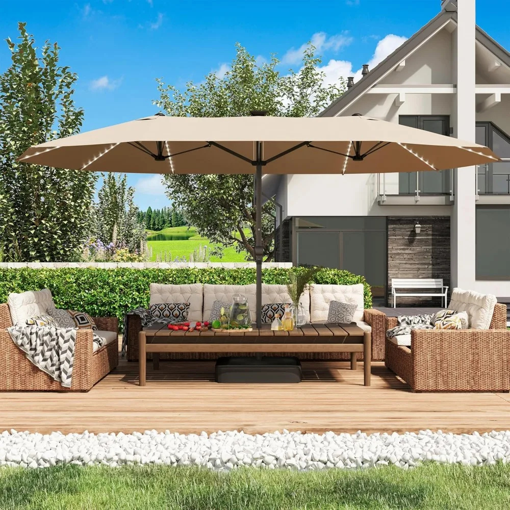 Large Patio Umbrella with Solar Lights, Outdoor Double-Side Rectangular Umbrella with Base Included
Large Patio Umbrella with Solar Lights, Outdoor Double-Side Rectangular Umbrella with Base Included