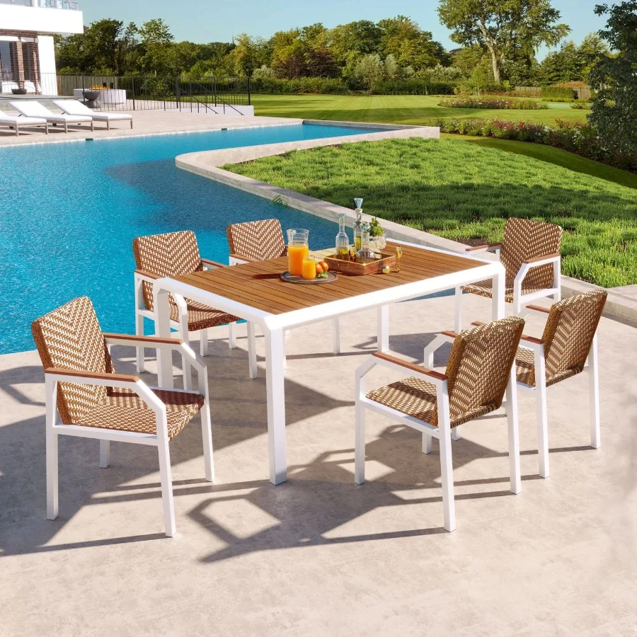 7 Piece Patio Dining Table Set Outdoor Wicker Furniture Set of 6 Chairs Two Tone Weave Rattan Acacia Wood Tabletop Outdoor Dini
7 Piece Patio Dining Table Set Outdoor Wicker Furniture Set of 6 Chairs Two Tone Weave Rattan Acacia Wood Tabletop Outdoor Dini