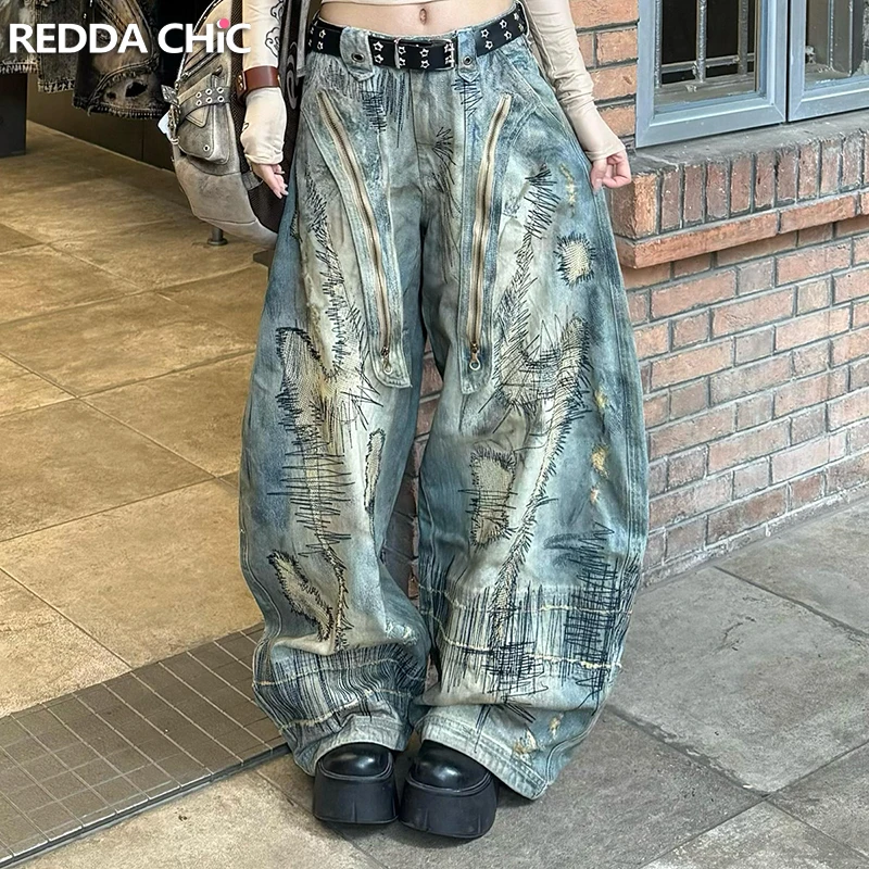 ReddaChic Irregular Embroidery Boyfriend Jeans Women Men Vintage Wash Dirty Denim Pants Low Waist Baggy Trousers Y2k Streetwear
ReddaChic Irregular Embroidery Boyfriend Jeans Women Men Vintage Wash Dirty Denim Pants Low Waist Baggy Trousers Y2k Streetwear