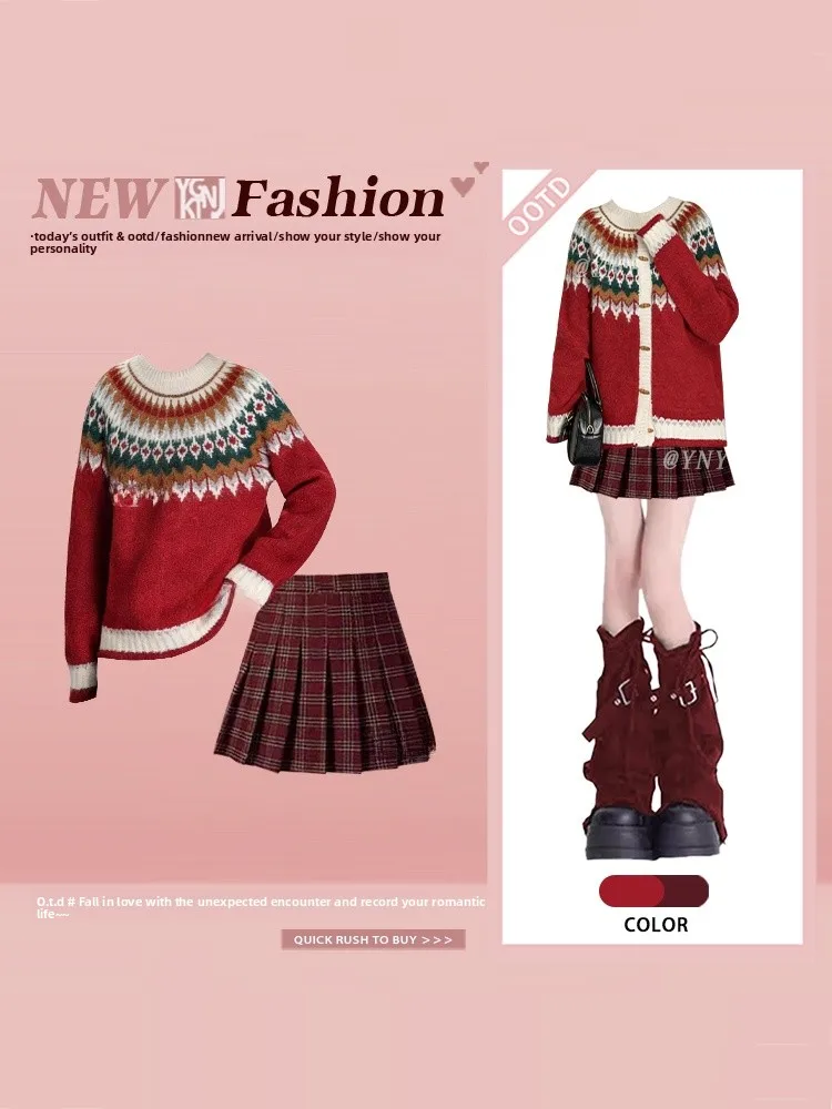 Fair Island Wind Knitted Sweater Plaid Pleated Skirt Set Women Autumn Winter College Sle Age Reduction One Whole Set
Fair Island Wind Knitted Sweater Plaid Pleated Skirt Set Women Autumn Winter College Sle Age Reduction One Whole Set