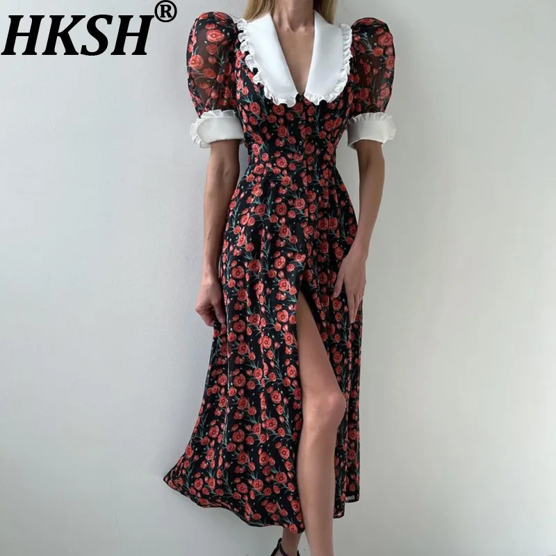 HKSH Women Dress Printed Doll Collar Puff Sleeves Waist Cinching Slim Fit A-line Elegant Sweet Casual Dresses New Summer HK20968
HKSH Women Dress Printed Doll Collar Puff Sleeves Waist Cinching Slim Fit A-line Elegant Sweet Casual Dresses New Summer HK20968
