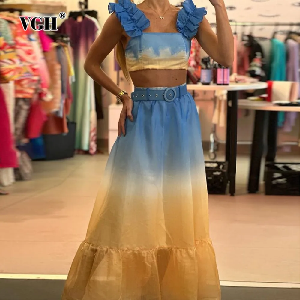 VGH Hit Color Two Piece Set For Women Square Collar Sleeveless Short Tops High Waist A Line Skirts Temperament Sets Female New
VGH Hit Color Two Piece Set For Women Square Collar Sleeveless Short Tops High Waist A Line Skirts Temperament Sets Female New