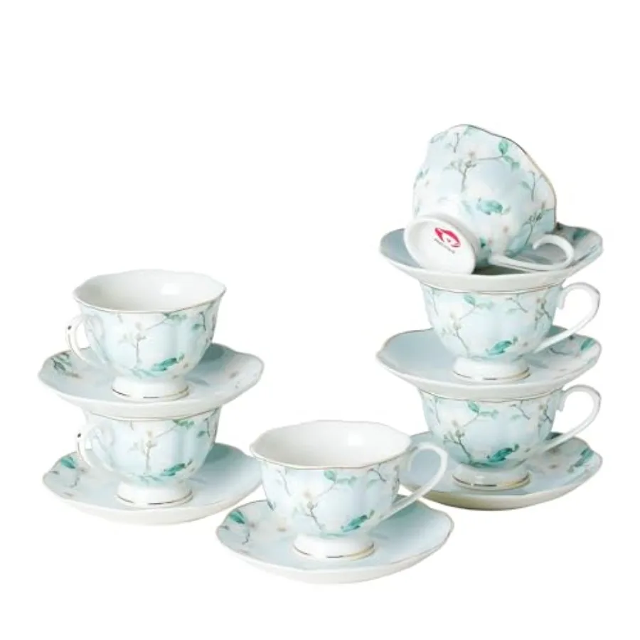 Porcelain Tea Cup and Saucer Set of 6 12-Piece Ceramic 6oz Embossed Floral Cups with Gold Trim Elegant Set for Afternoon Tea an
Porcelain Tea Cup and Saucer Set of 6 12-Piece Ceramic 6oz Embossed Floral Cups with Gold Trim Elegant Set for Afternoon Tea an