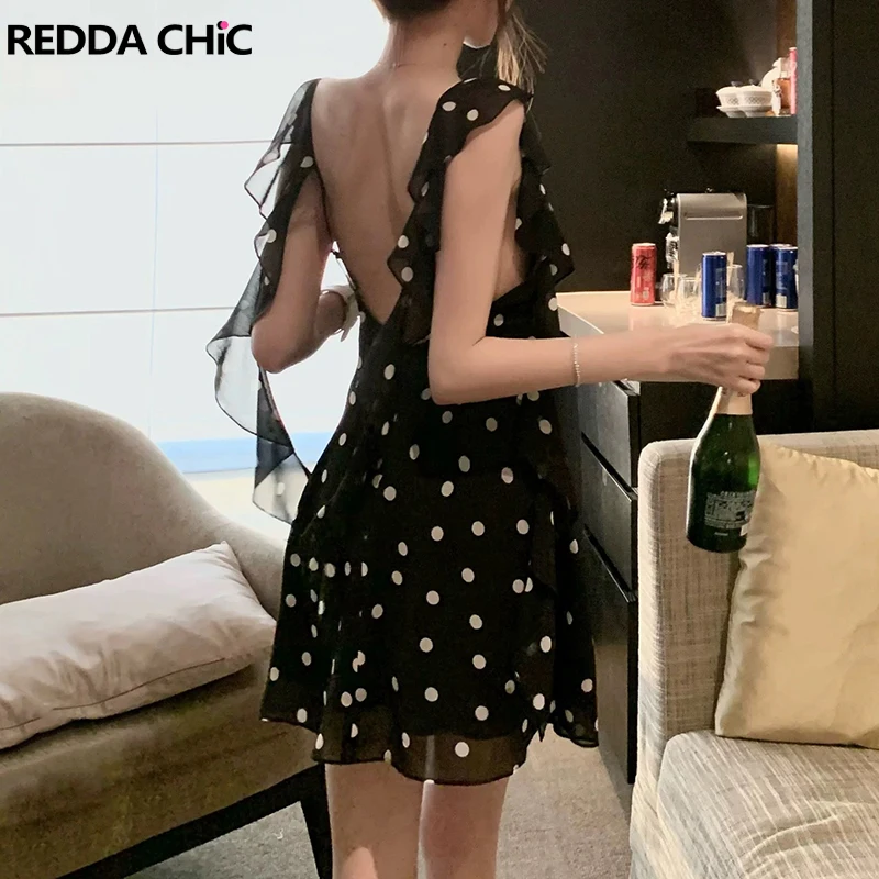 ReddaChic Ruffled Fringe Short Dress for Women Summer Retro Polka Dots Boat Neck Slim Open Back Mini Dress Vacation Beachwear
ReddaChic Ruffled Fringe Short Dress for Women Summer Retro Polka Dots Boat Neck Slim Open Back Mini Dress Vacation Beachwear