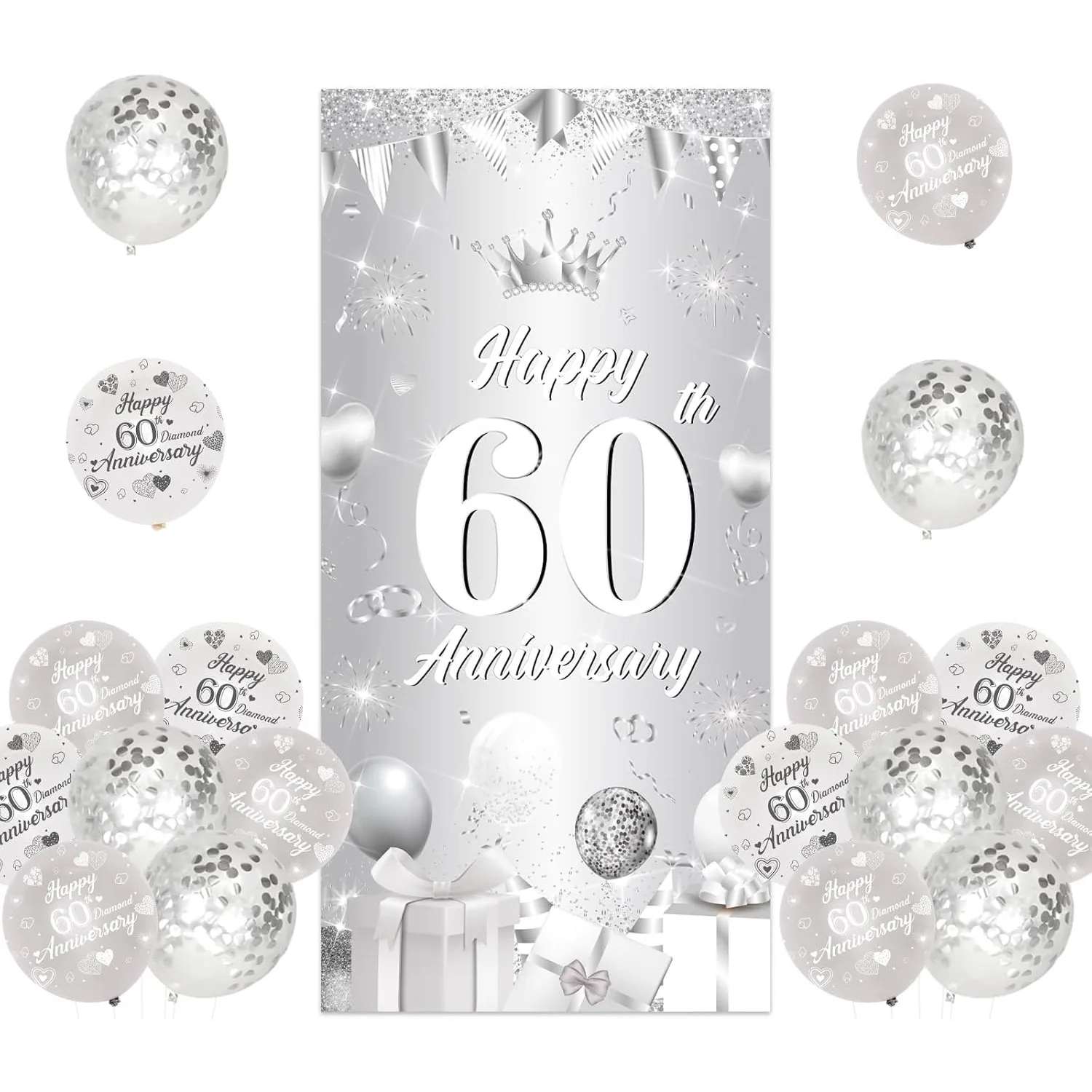 Happy 60th Anniversary Door Banner Sliver White Door Cover Porch Sign for 60th Diamond Anniversary Cheers to 60th Years Decor
Happy 60th Anniversary Door Banner Sliver White Door Cover Porch Sign for 60th Diamond Anniversary Cheers to 60th Years Decor