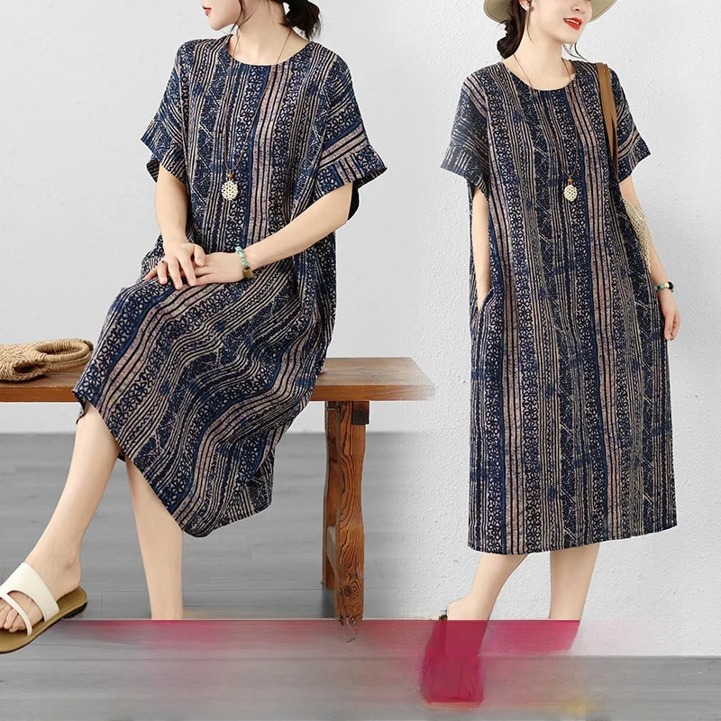 Summer New Style Thin Cotton Twisted Artistic Women's Knee-Length Midi Dress Short Sleeve Loose Fit City Walk Friendly
Summer New Style Thin Cotton Twisted Artistic Women's Knee-Length Midi Dress Short Sleeve Loose Fit City Walk Friendly
