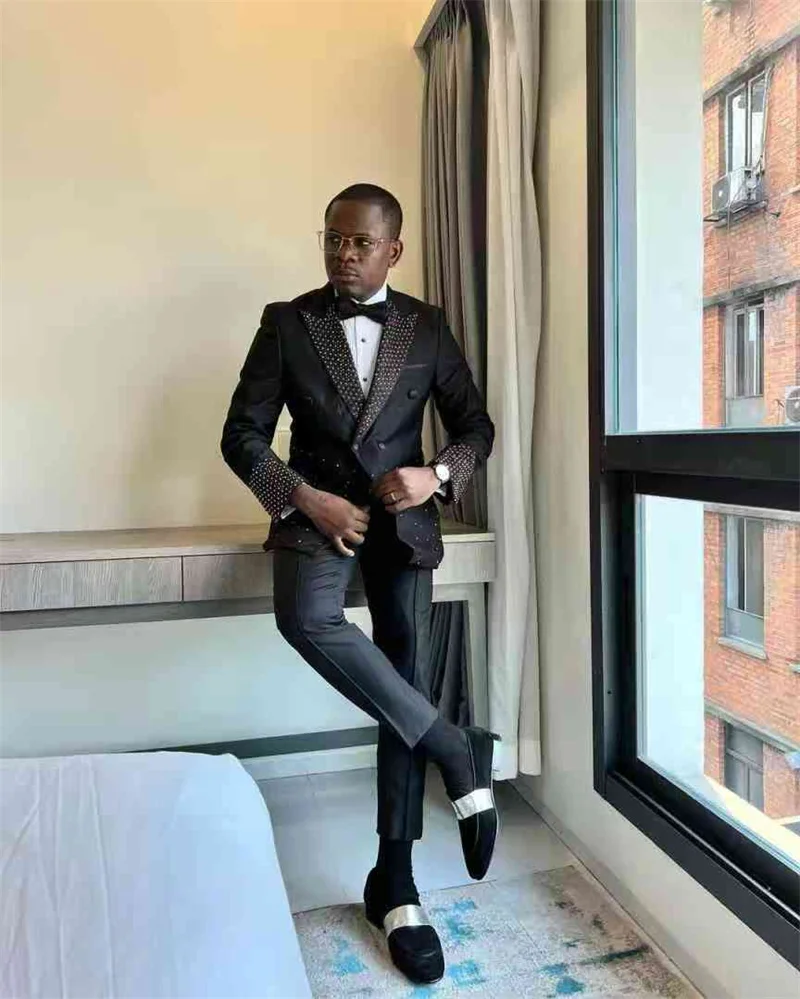 Luxury Black Men Suits Set 2 Pcs Blazer+Pant Trousers Wedding Tuxedo Golden Crystals Formal Office Male Groom Prom Jacket Coat
Luxury Black Men Suits Set 2 Pcs Blazer+Pant Trousers Wedding Tuxedo Golden Crystals Formal Office Male Groom Prom Jacket Coat