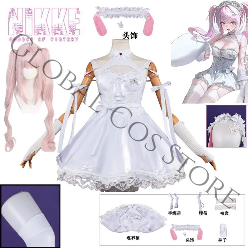 NIKKE Goddess of Victory Alice White Lolita Dress Cosplay Costume Outfit with Lace and Bows Headress Wig Set Halloween Parties
NIKKE Goddess of Victory Alice White Lolita Dress Cosplay Costume Outfit with Lace and Bows Headress Wig Set Halloween Parties
