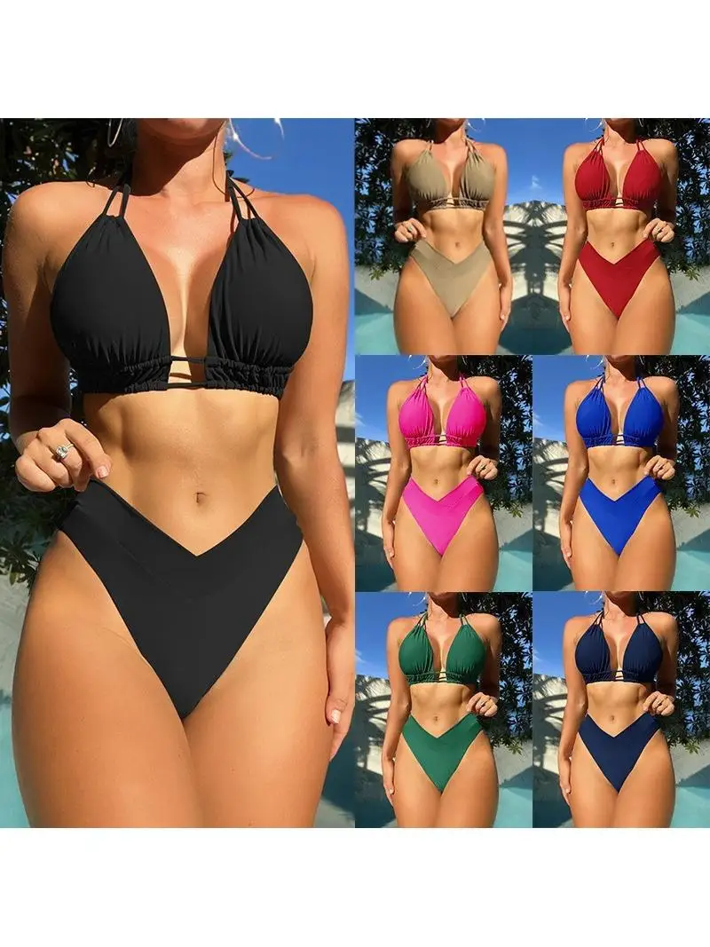 Высокоэластичный однотонный раздельный купальник-бикини с чашечками, без косточек, из нейлона
Высокоэластичный однотонный раздельный купальник-бикини с чашечками, без косточек, из нейлона