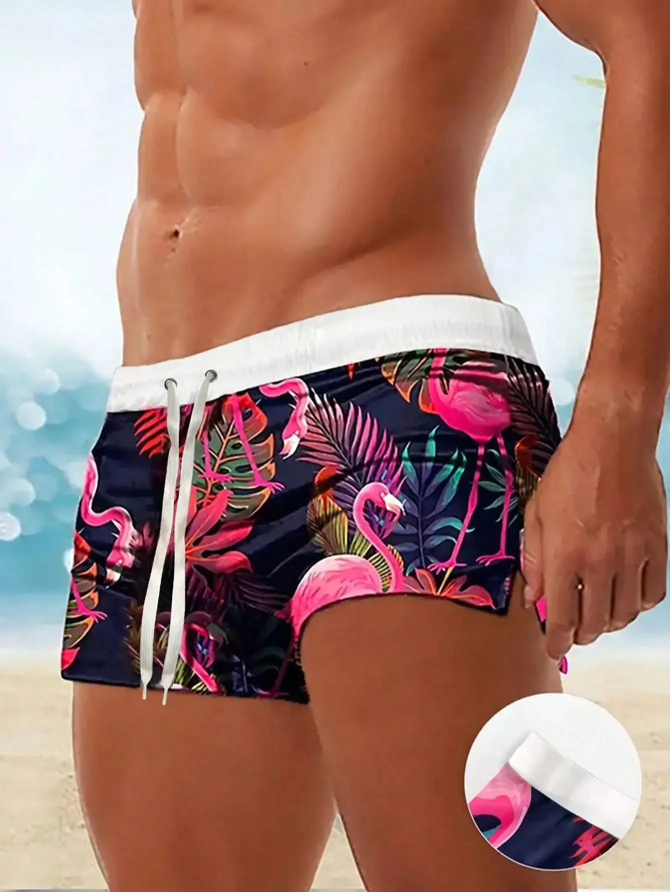 2026 Men's Fashion Flamingo Print Drawstring Swimming Trunks, European & American Resort Style
2026 Men's Fashion Flamingo Print Drawstring Swimming Trunks, European & American Resort Style