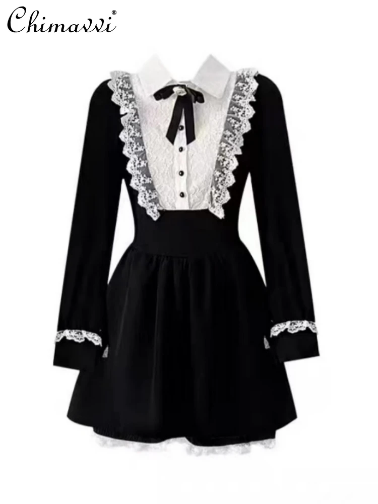 2024 Spring New Retro Lace Stitching Hollow-out Long Sleeve Pleated High Waist Slim Dress Black Bottoming Shorts Two-Piece Set
2024 Spring New Retro Lace Stitching Hollow-out Long Sleeve Pleated High Waist Slim Dress Black Bottoming Shorts Two-Piece Set