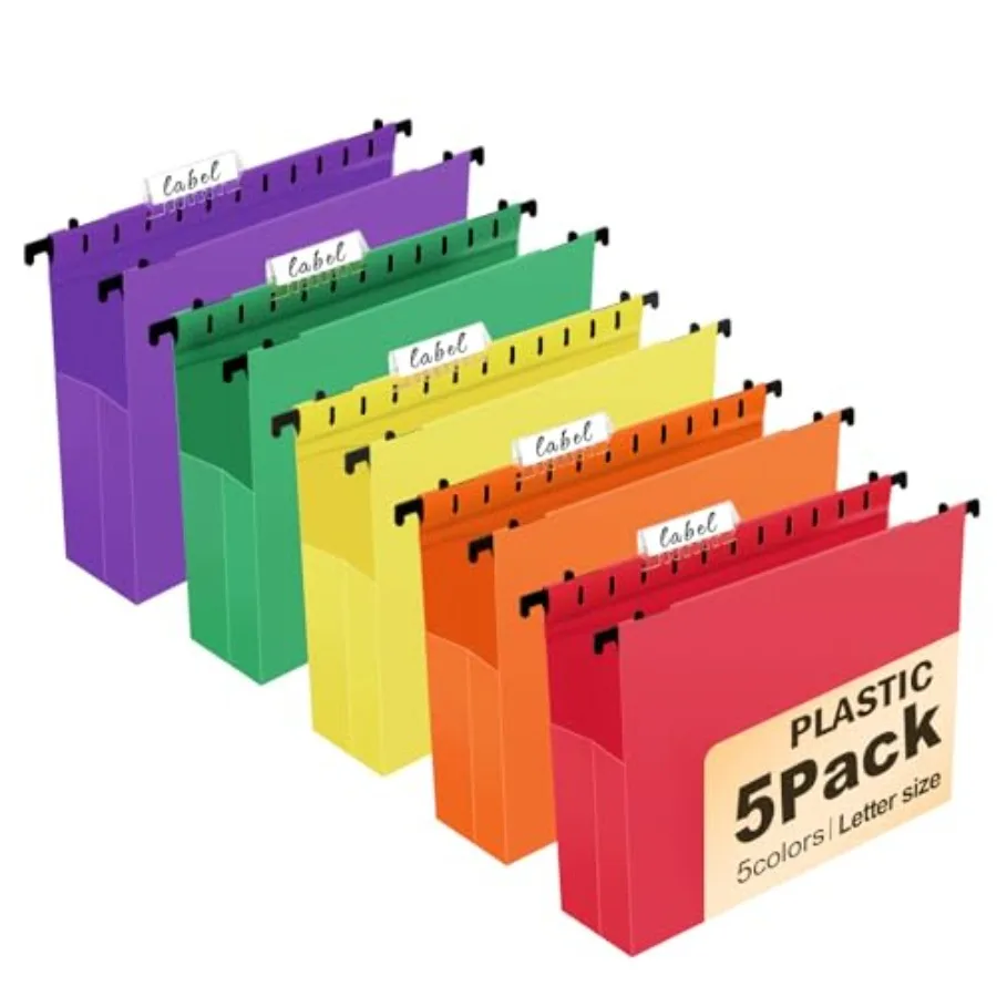 Plastic Hanging File Folders, 5 Pack Extra Capacity 2" Expanding Pockets, Heavy Duty Letter Size with Clear Tabs, 5 Assorted Co
Plastic Hanging File Folders, 5 Pack Extra Capacity 2" Expanding Pockets, Heavy Duty Letter Size with Clear Tabs, 5 Assorted Co