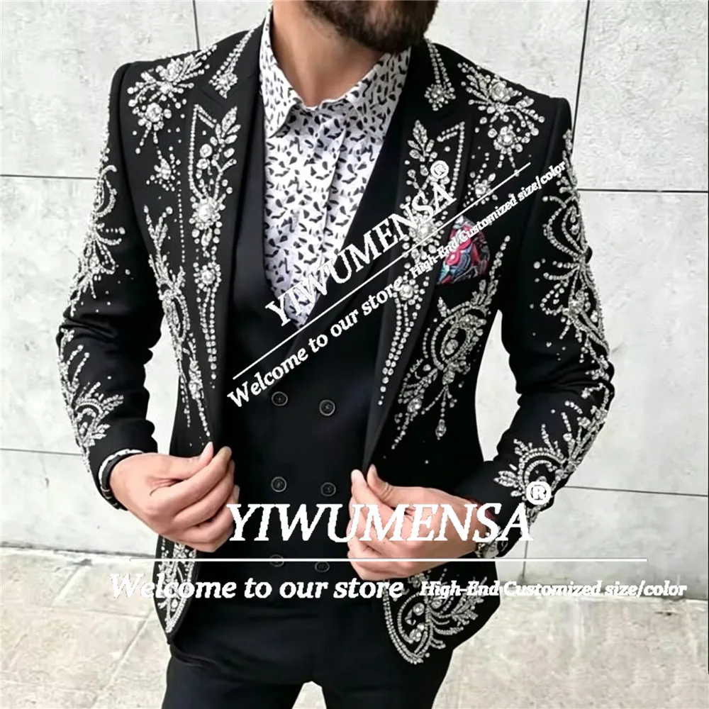 Brilliant Men's Suit Formal Wear Beading Crystals Prom Blazer Customized 3 Piece Sets Groom Tuxedos Slim Fit Terno Masculinos
Brilliant Men's Suit Formal Wear Beading Crystals Prom Blazer Customized 3 Piece Sets Groom Tuxedos Slim Fit Terno Masculinos