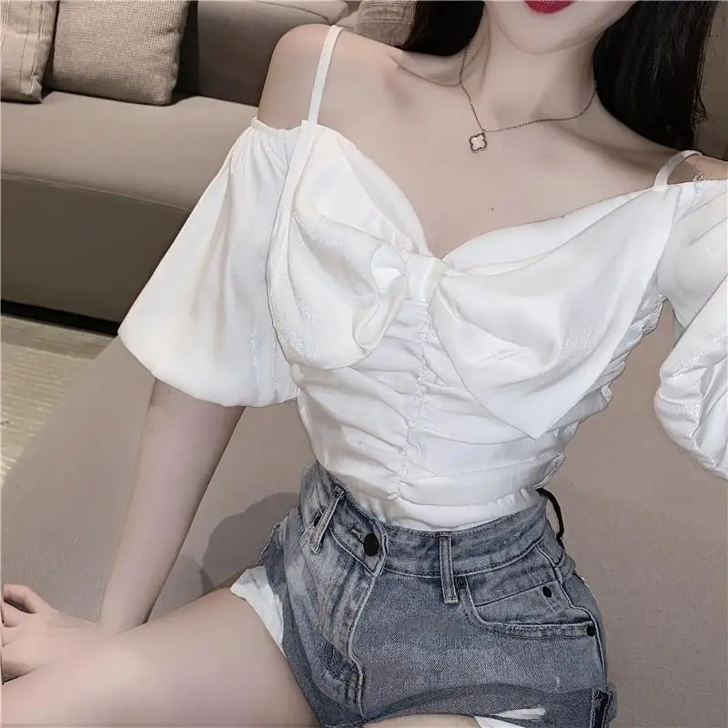 2023 Summer Chiffon Strap Blouse for Women Off Shoulder Puff Sleeve Top with Bow Detail Stylish Slim Fit Cute Collarbone Shirt
2023 Summer Chiffon Strap Blouse for Women Off Shoulder Puff Sleeve Top with Bow Detail Stylish Slim Fit Cute Collarbone Shirt