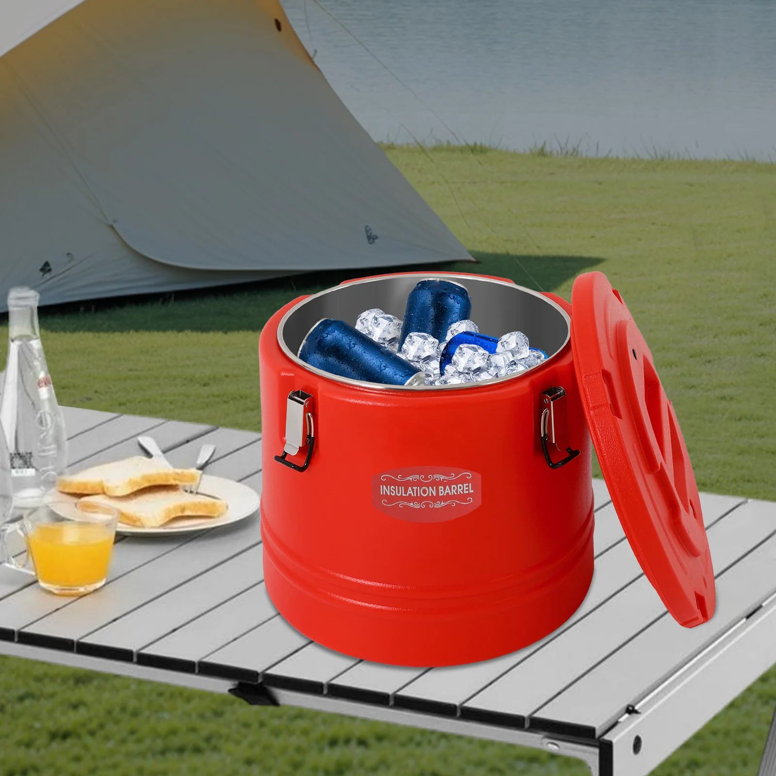 Portable Insulated Bucket, Large Capacity Round Insulated Soup Container, Commercial Insulated Bucket,Blue/Red 
Portable Insulated Bucket, Large Capacity Round Insulated Soup Container, Commercial Insulated Bucket,Blue/Red